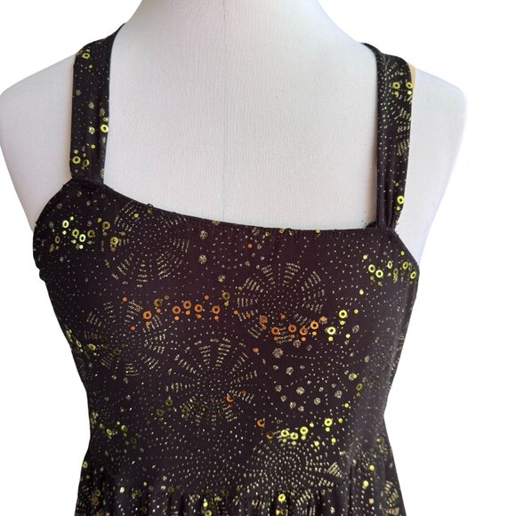 Revolution Black w/Gold Sequin Dance Dress Costume Sz MA FireFlies‎ Crisscross - Picture 2 of 16